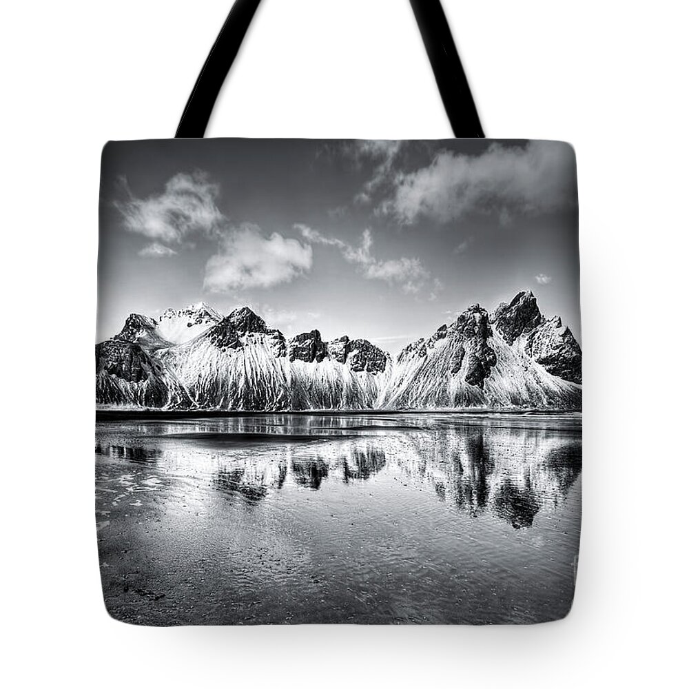 Vestrahorn Tote Bag featuring the photograph Where The Mountains Meet The Sky #1 by Evelina Kremsdorf