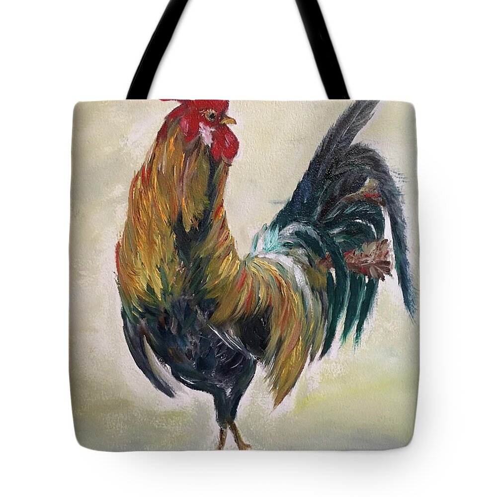 Rooster Tote Bag featuring the painting Who you calling Chicken #1 by Roxy Rich