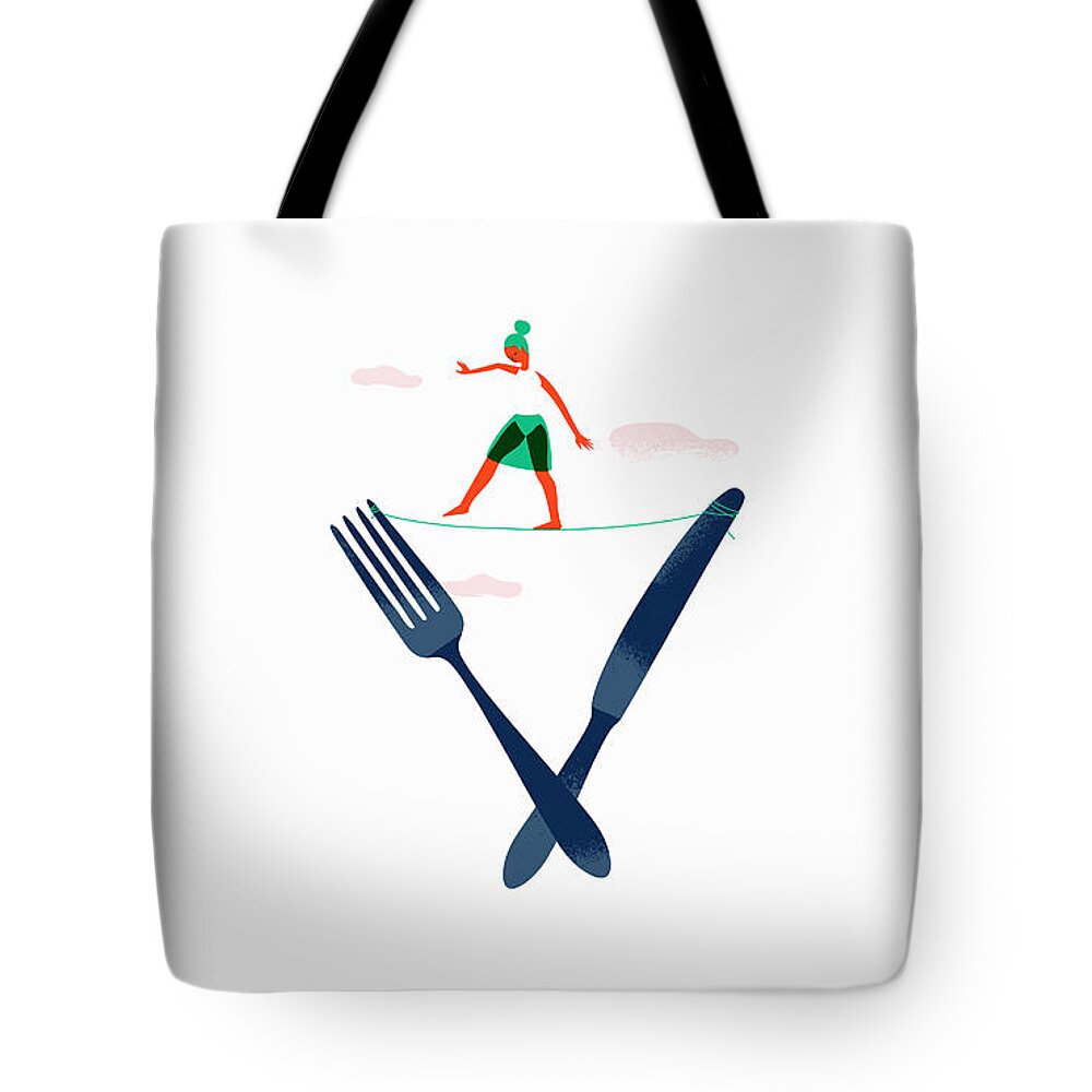 20-24 Tote Bag featuring the photograph Woman Balancing On Tightrope #1 by Ikon Images