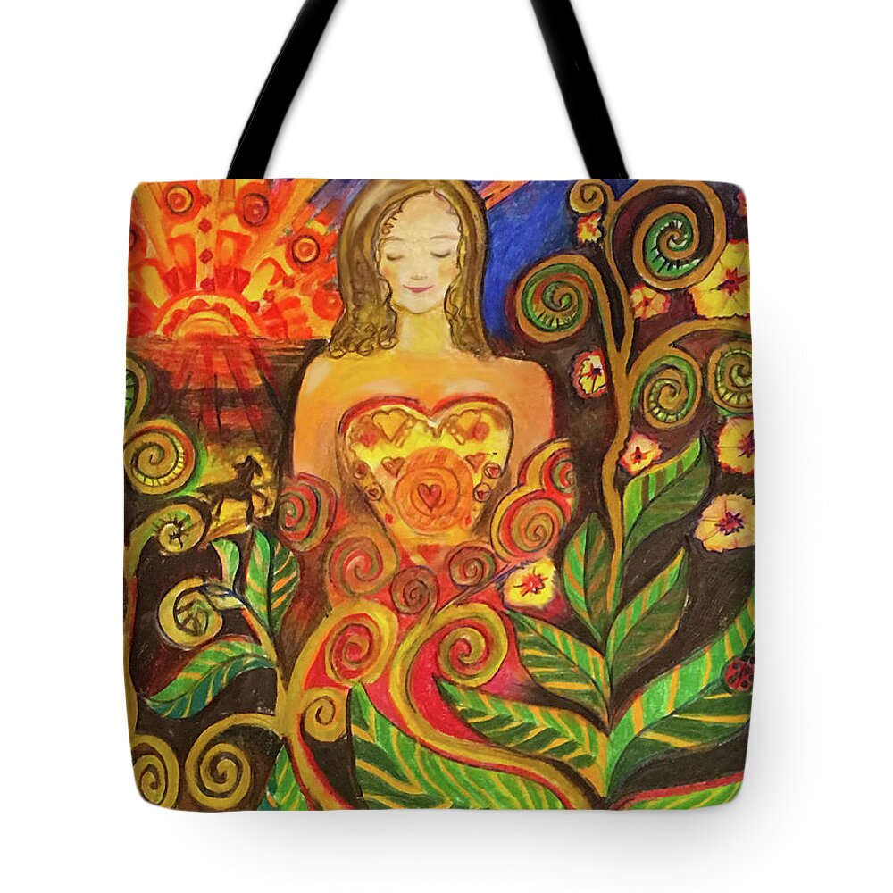 Sunrise Tote Bag featuring the drawing Zen Morning #1 by Shelley Myers