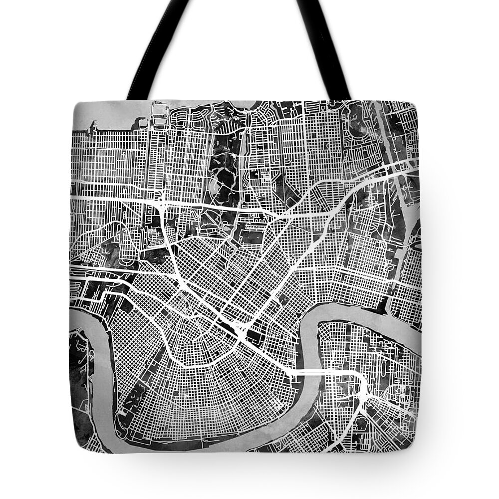 New Orelans Tote Bag featuring the digital art New Orleans Street Map by Michael Tompsett