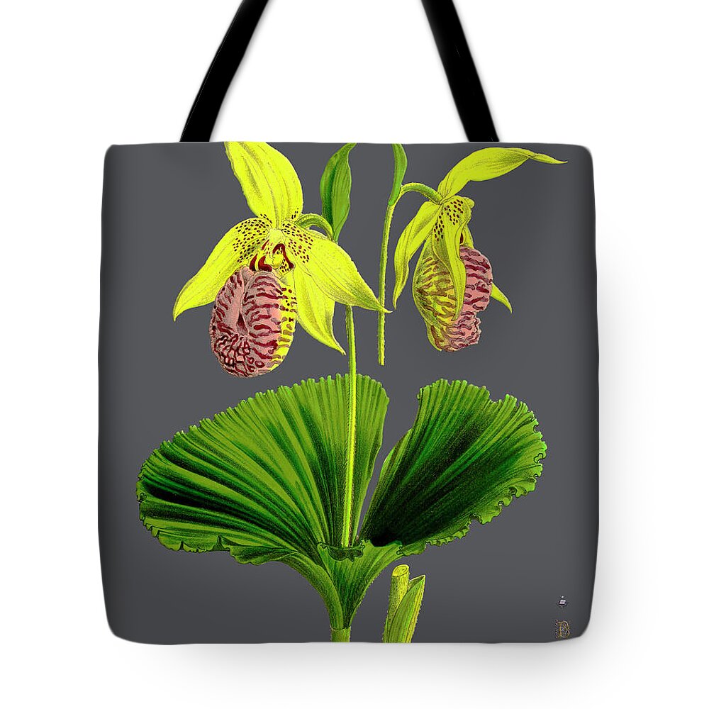 Vintage Tote Bag featuring the digital art Orchid Old Print #11 by Baptiste Posters