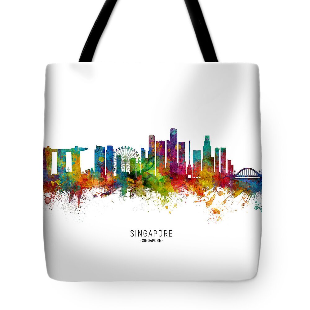 Singapore Tote Bag featuring the digital art Singapore Skyline #10 by Michael Tompsett