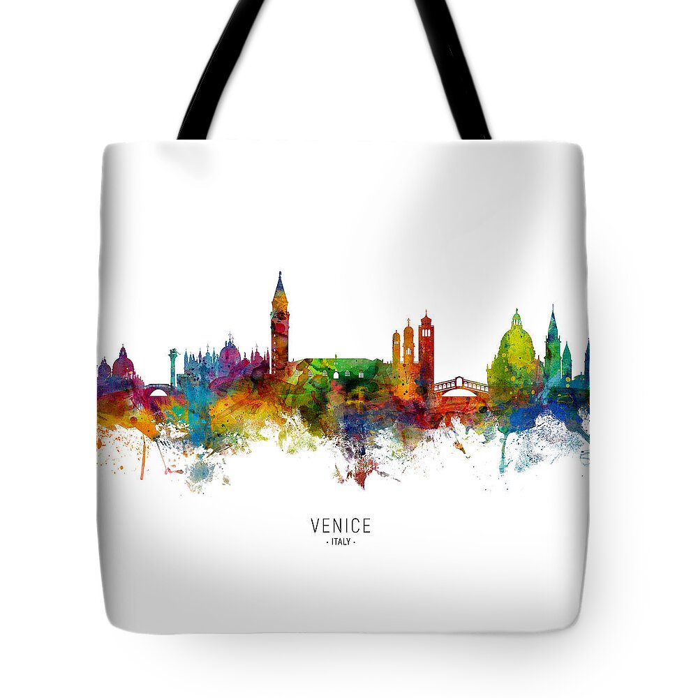 Venice Tote Bag featuring the digital art Venice Italy Skyline by Michael Tompsett