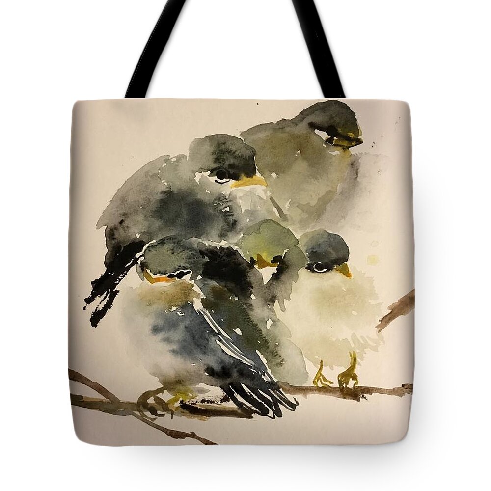 A Group Of Resting Birds Cuddling Together Tote Bag featuring the painting 1062019 by Han in Huang wong