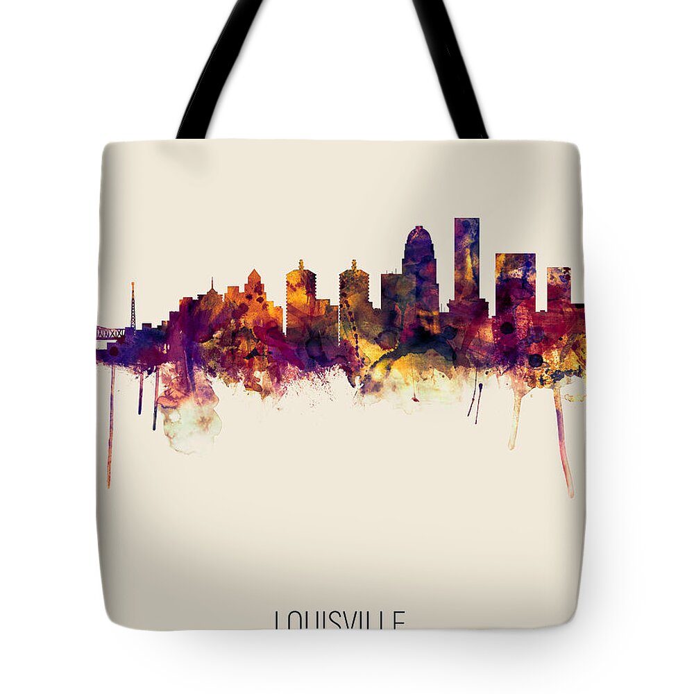 Louisville Tote Bag featuring the digital art Louisville Kentucky City Skyline by Michael Tompsett