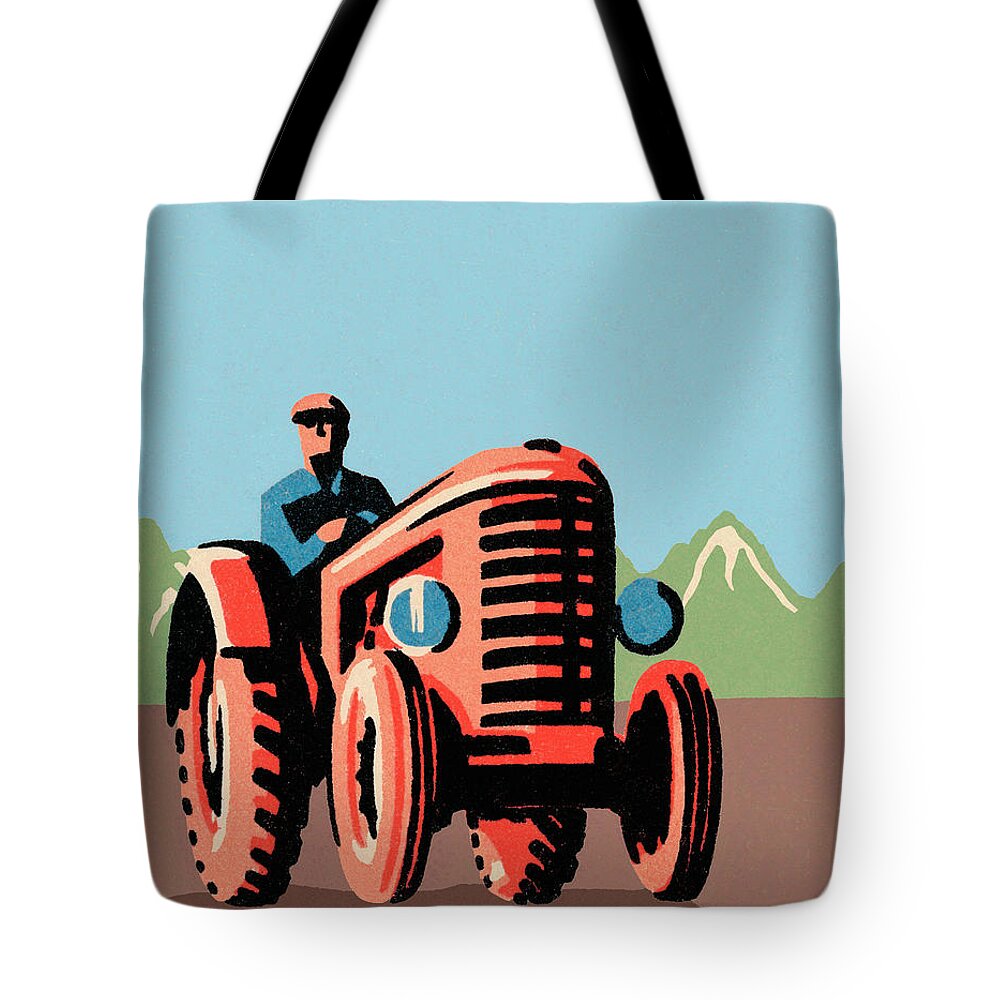 Agriculture Tote Bag featuring the drawing Tractor #11 by CSA Images