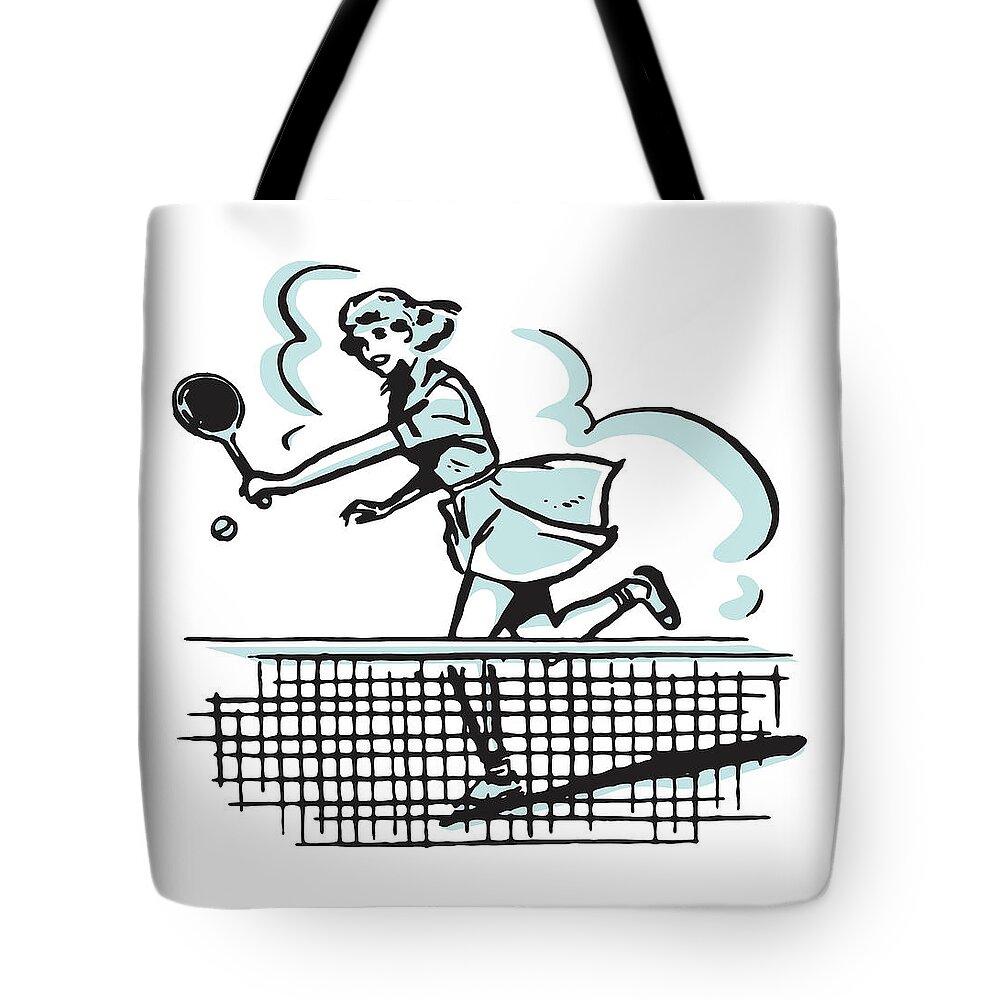 Action Tote Bag featuring the drawing Woman Playing Tennis #11 by CSA Images