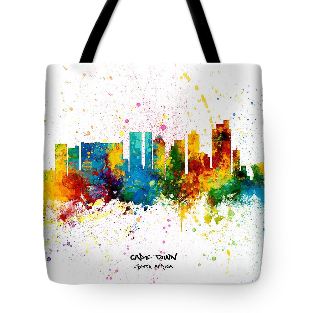 Cape Town Tote Bag featuring the digital art Cape Town South Africa Skyline #12 by Michael Tompsett
