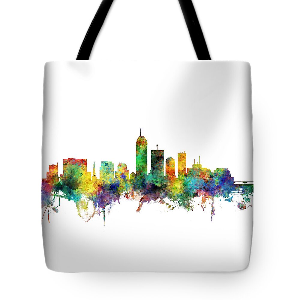 Indianapolis Tote Bag featuring the digital art Indianapolis Indiana Skyline #12 by Michael Tompsett