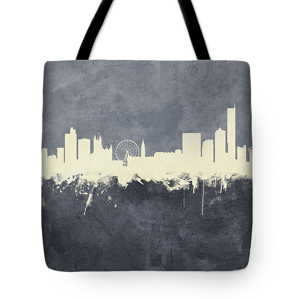 Manchester Tote Bag featuring the digital art Manchester England Skyline #13 by Michael Tompsett