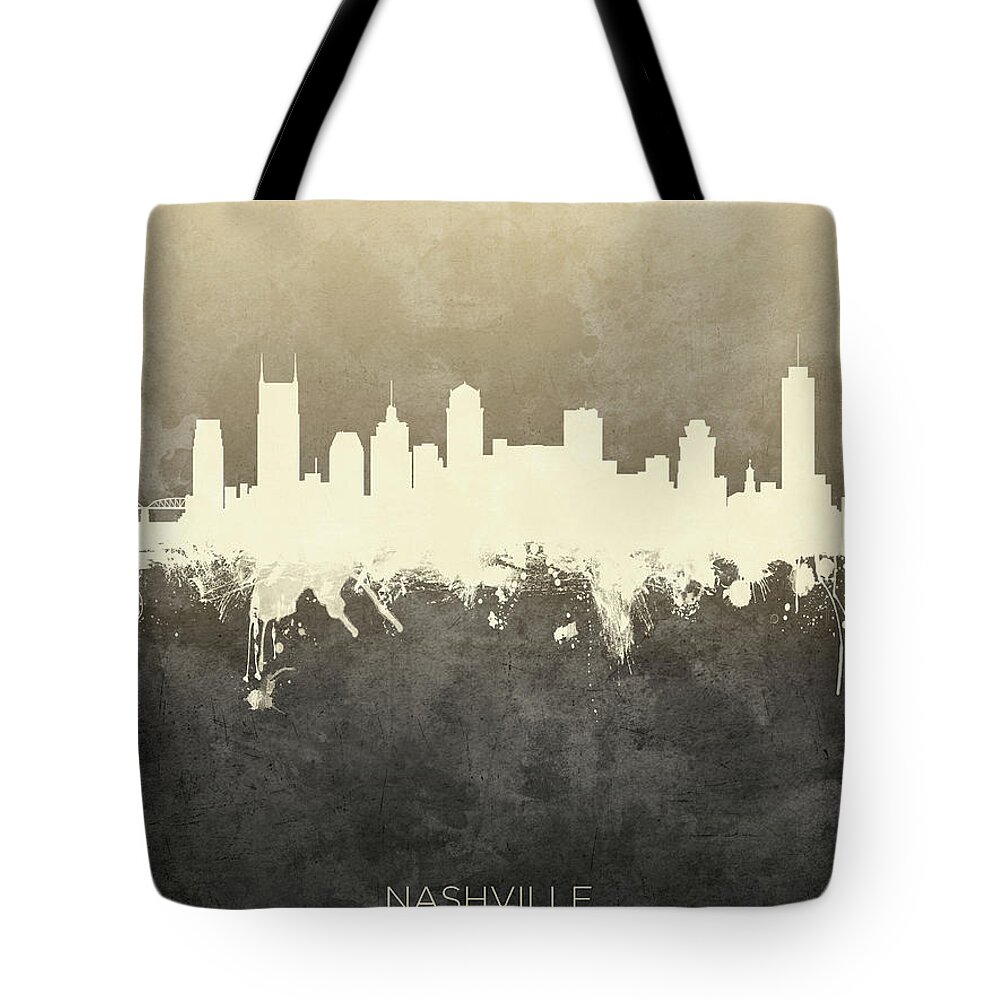 Nashville Tote Bag featuring the digital art Nashville Tennessee Skyline by Michael Tompsett