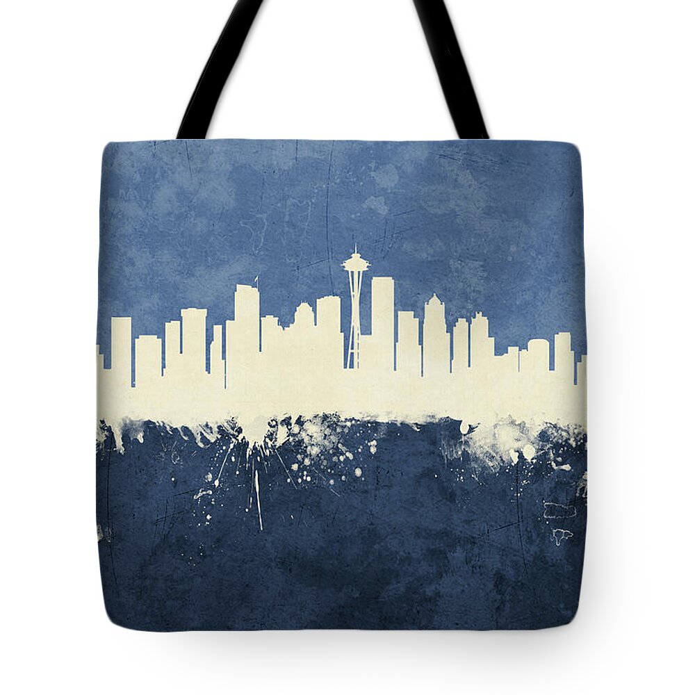 Seattle Tote Bag featuring the digital art Seattle Washington Skyline #18 by Michael Tompsett