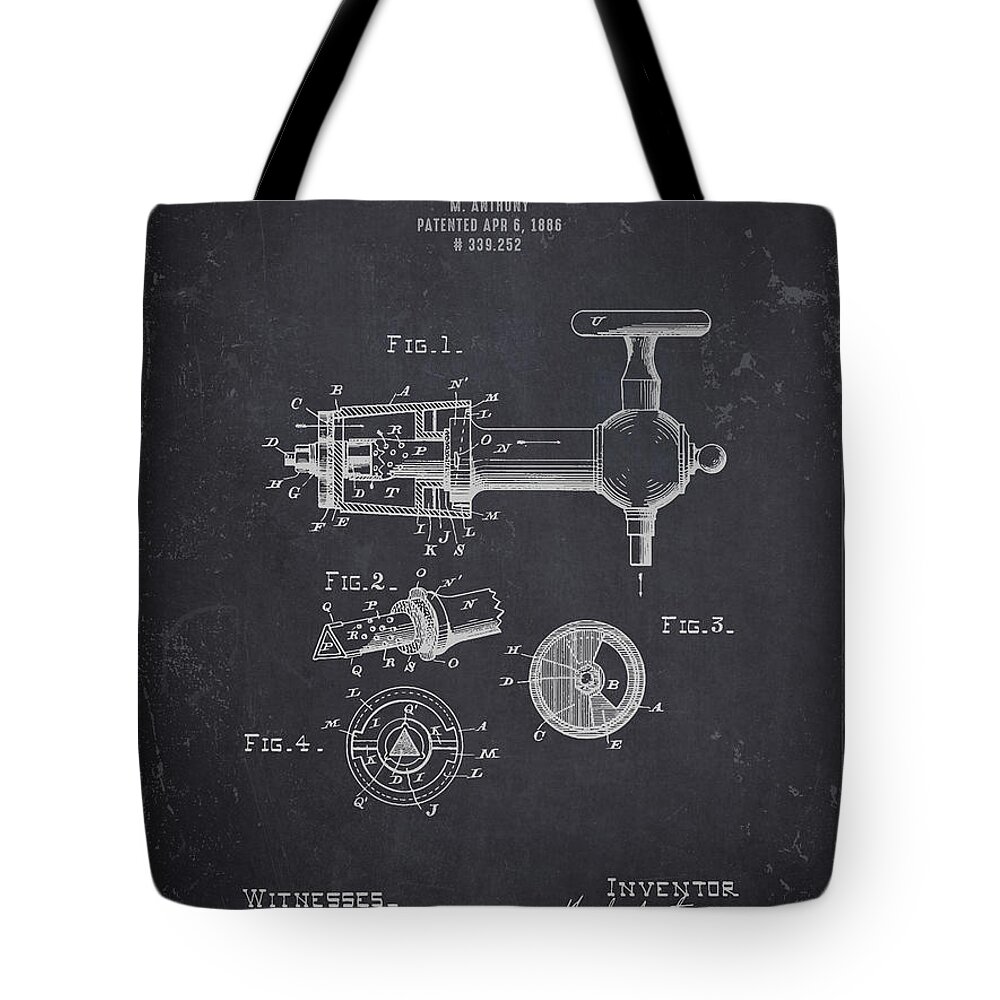 Beer Bottle Tote Bag featuring the digital art 1886 Faucet And Bushing - Dark Charcoal Grunge by Aged Pixel