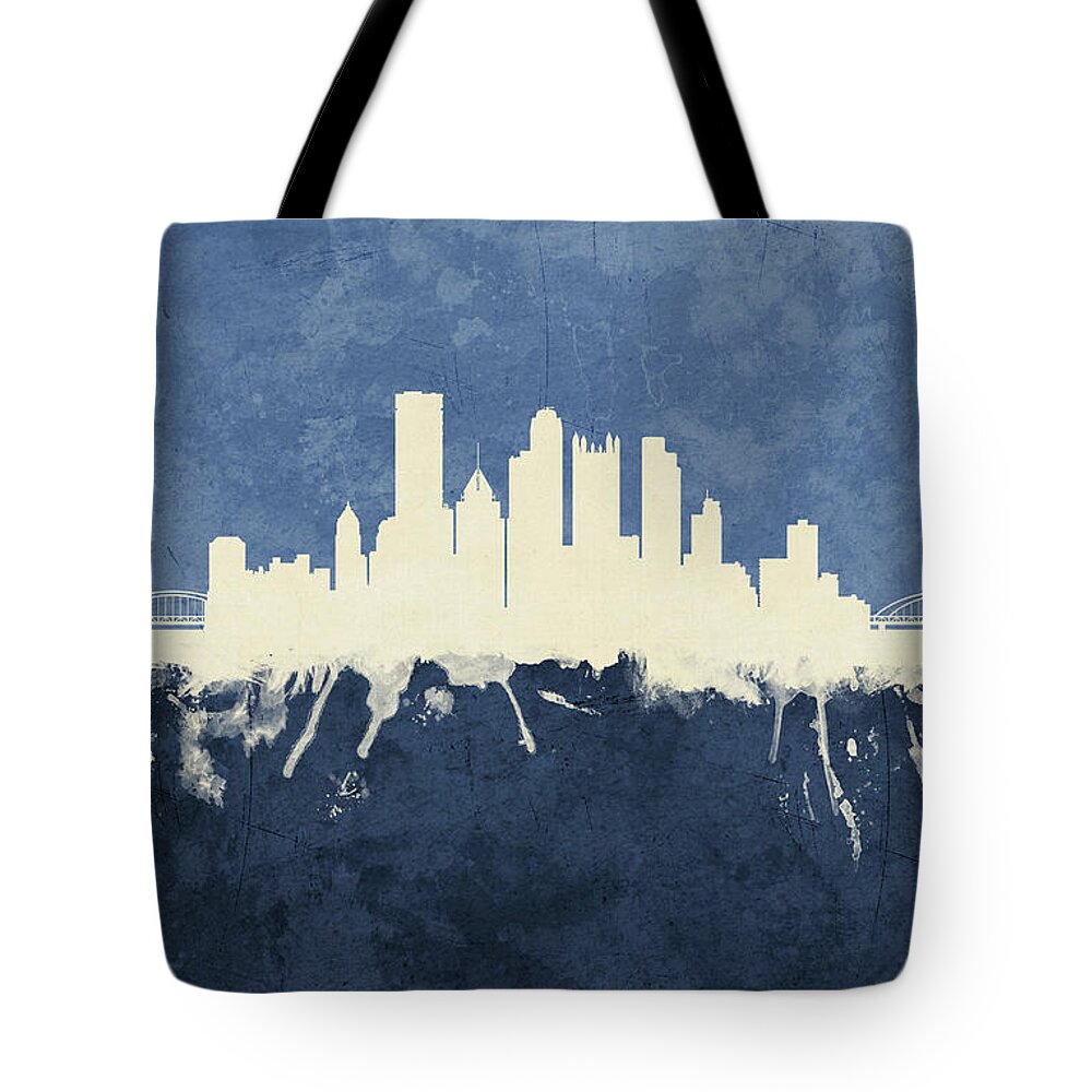 Pittsburgh Tote Bag featuring the digital art Pittsburgh Pennsylvania Skyline by Michael Tompsett