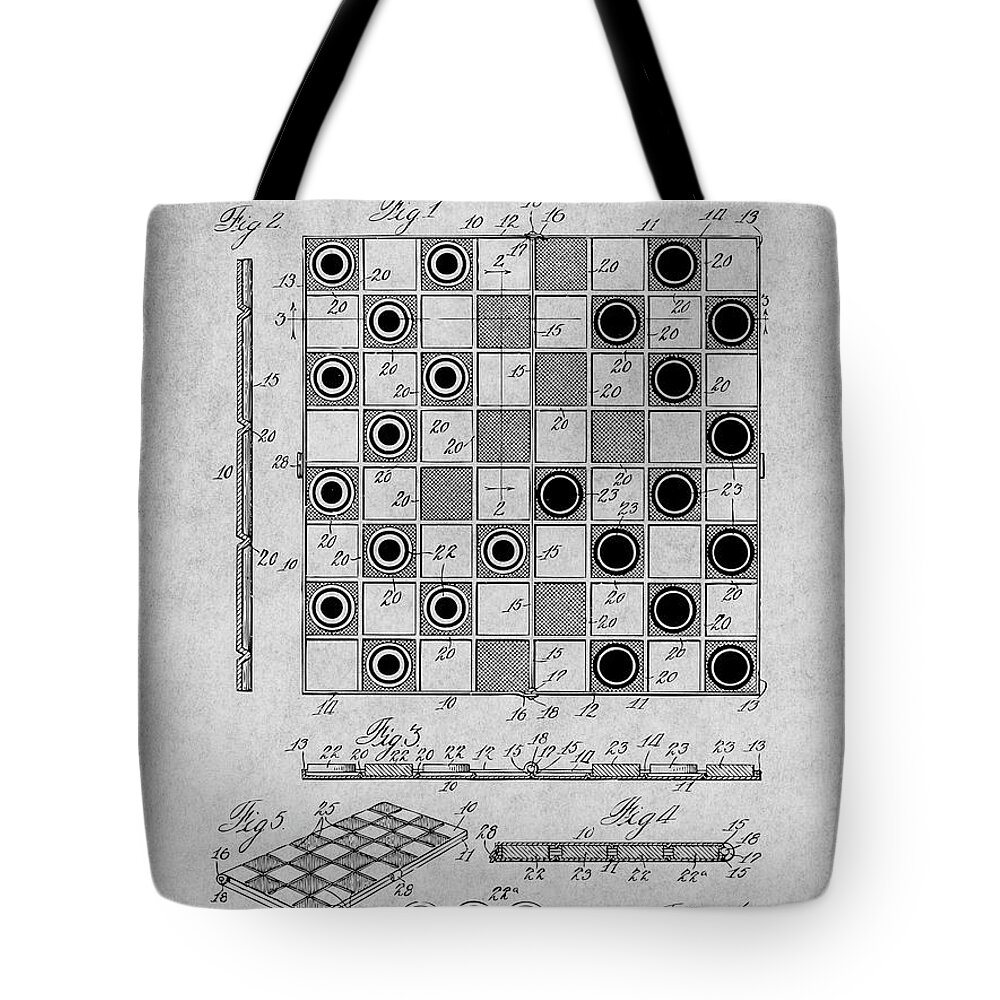 1921 Checker And Chess Board Patent Print Tote Bag featuring the drawing 1921 Checker And Chess Board Gray Patent Print by Greg Edwards