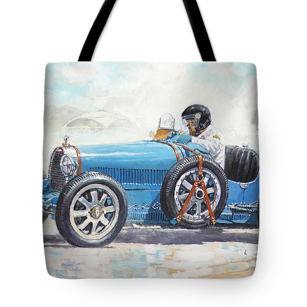 Shevchukart Tote Bag featuring the painting 1928 Bugatti Type 35 by Yuriy Shevchuk