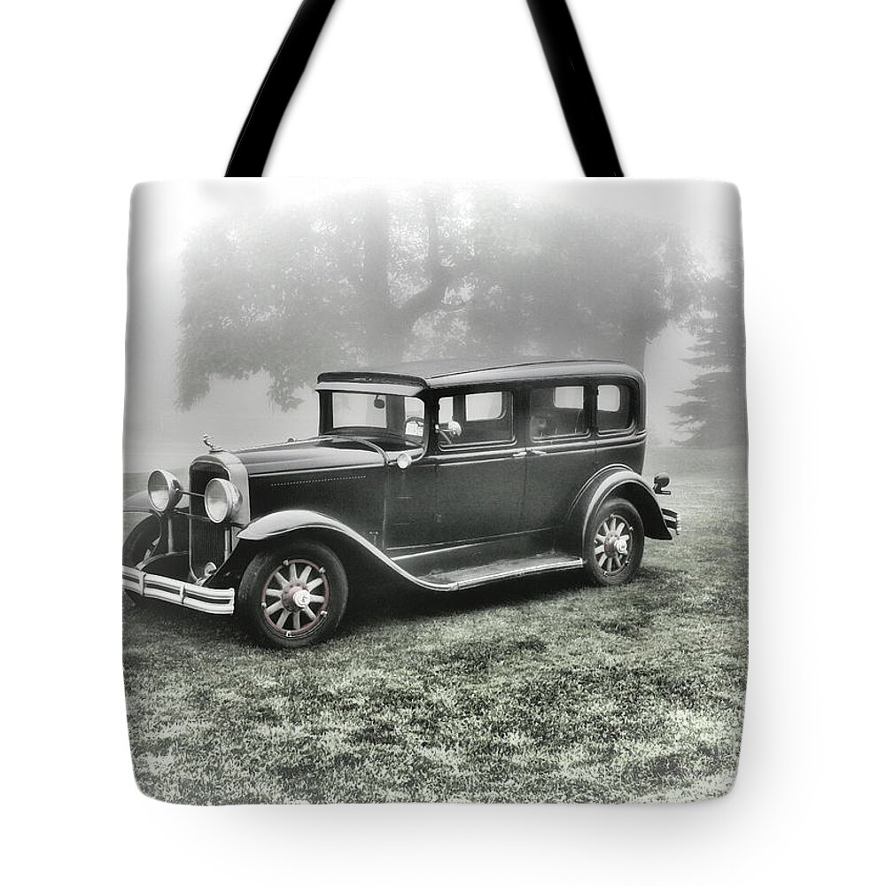  Mixed Art Tote Bag featuring the photograph 1930 Bonnie and Clyde Automobile Era by Chuck Kuhn