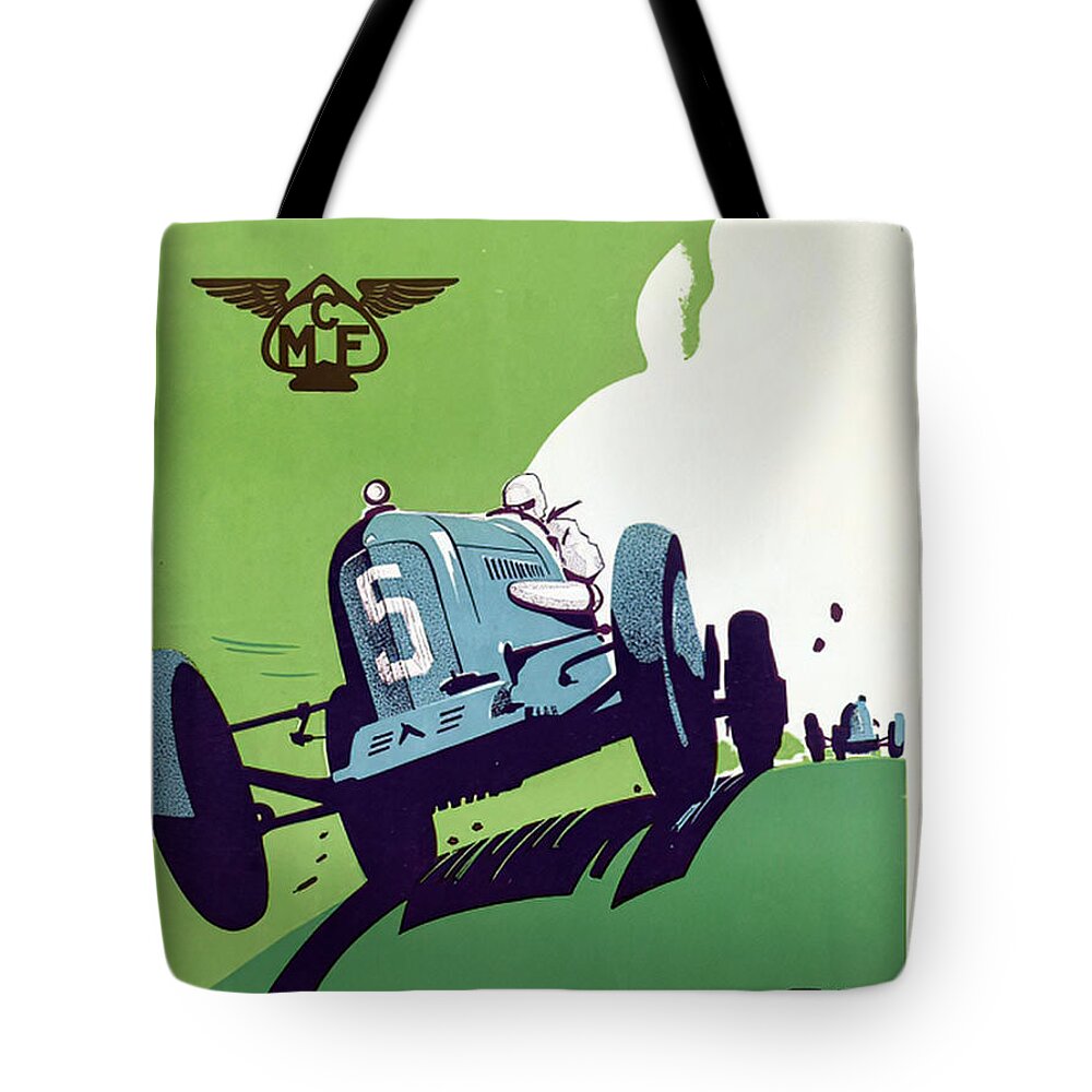 Vintage Tote Bag featuring the mixed media 1930s Era Racing Car Poster by Geo Ham