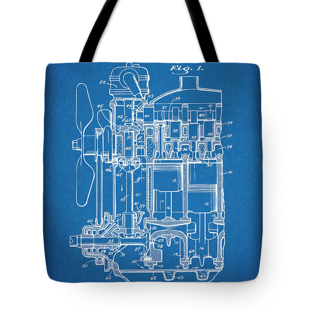 Henry Ford Tote Bag featuring the drawing 1932 Henry Ford Engine Patent Print Blueprint by Greg Edwards