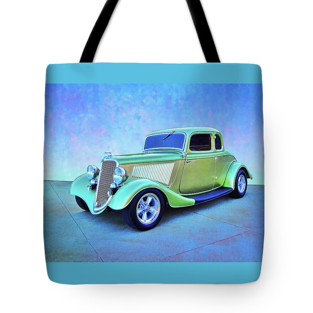 1934 Ford Green Tote Bag featuring the digital art 1934 Green Ford by Rick Wicker
