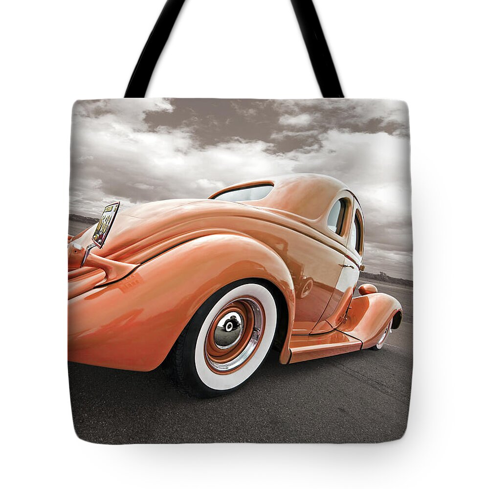 Hotrod Tote Bag featuring the photograph 1935 Ford Coupe in Bronze by Gill Billington