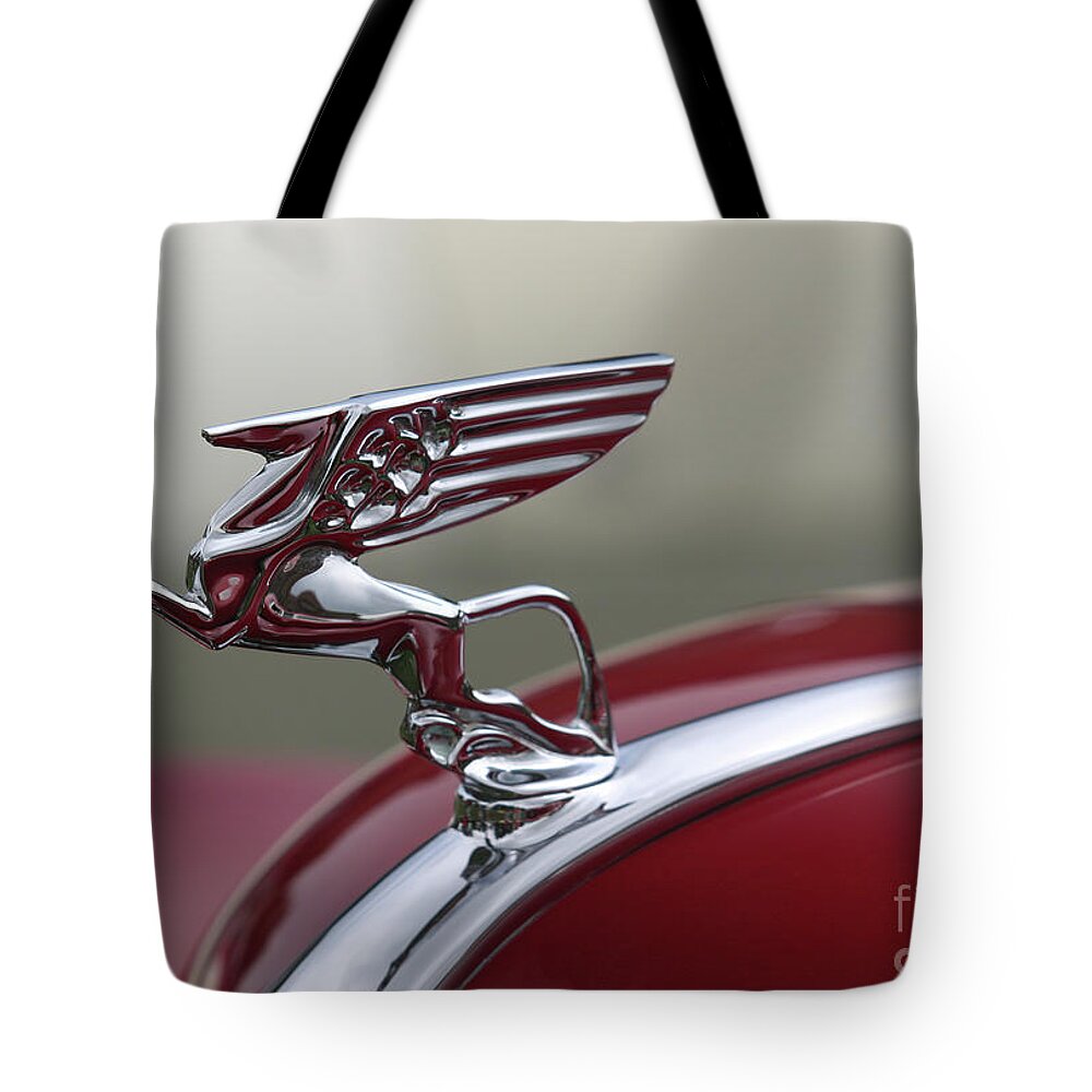 Vintage Tote Bag featuring the photograph 1940s Flying Horse Hood Ornament by Lucie Collins