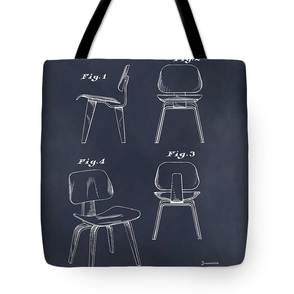 Art & Collectibles Tote Bag featuring the drawing 1947 Eames Potato Chip Chair Patent Print Blackboard by Greg Edwards