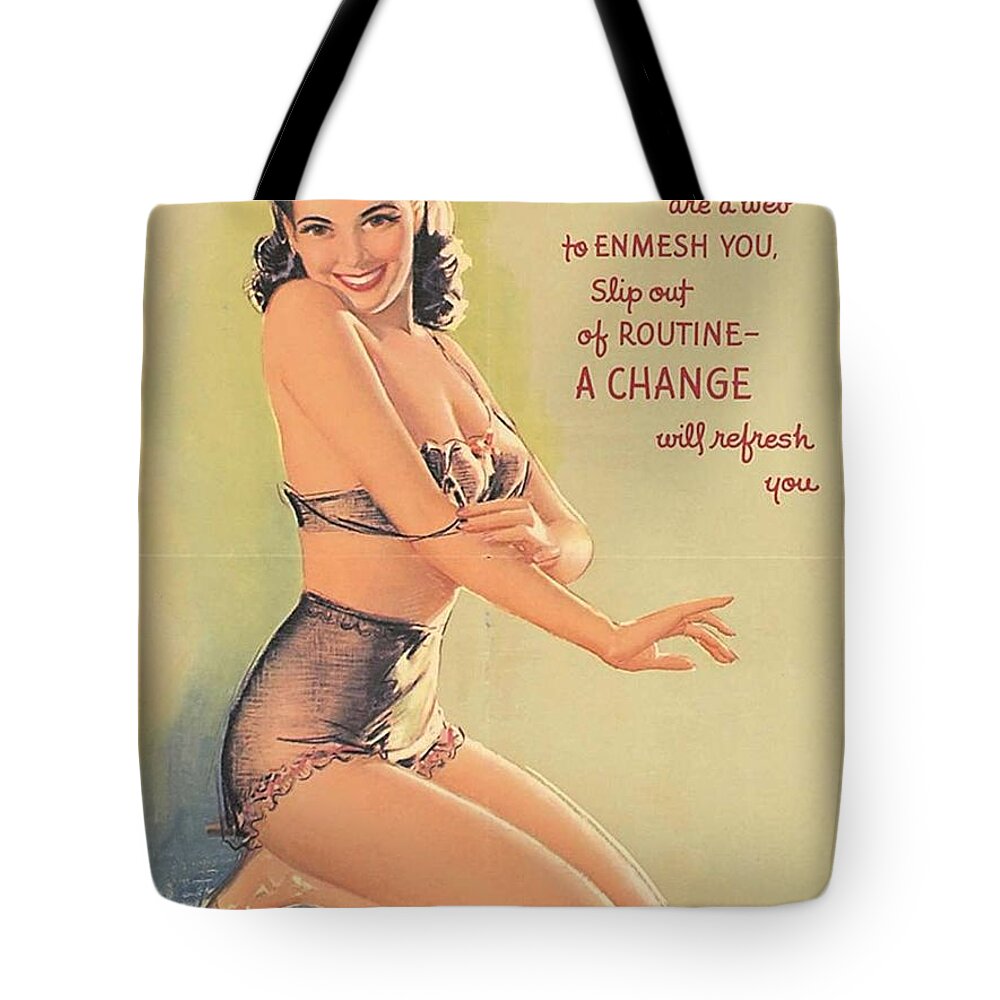 1950's Sexy Lingerie Pin Up Girl Calendar Art Tote Bag
