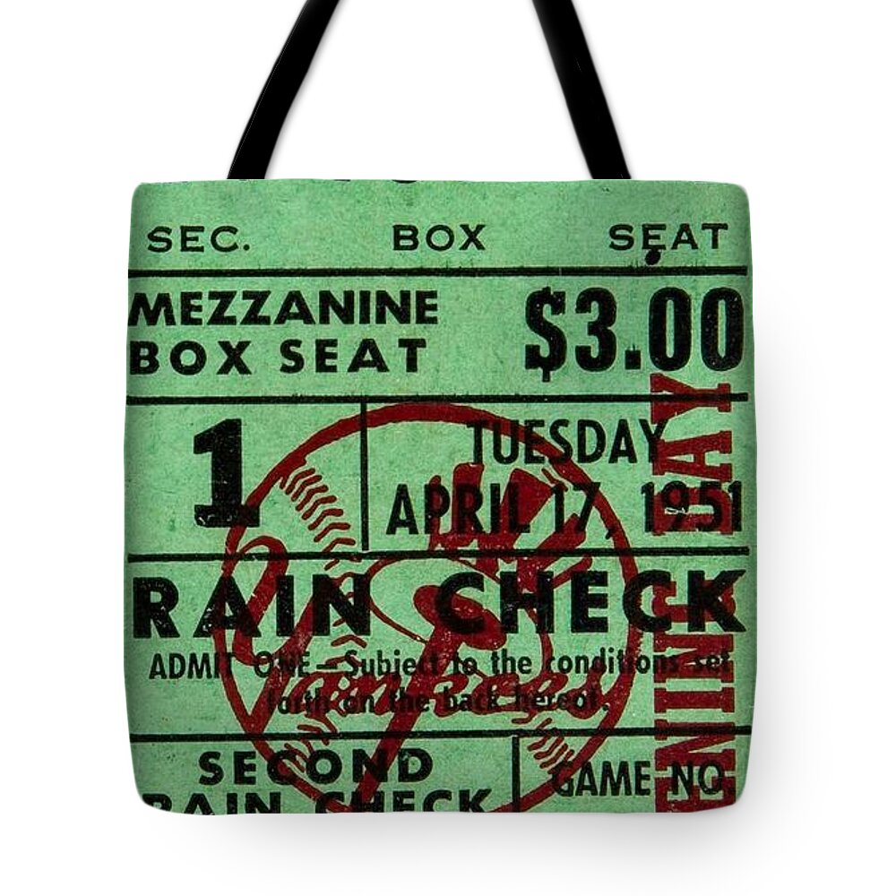 Vector Tote Bag featuring the painting 1951 Mickey Mantle Major League Debut Ticket Stub by Celestial Images