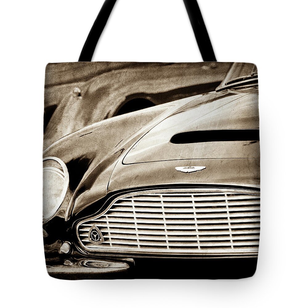 1965 Aston Martin Db6 Short Chassis Volante Grille-0970s2 Tote Bag featuring the photograph 1965 Aston Martin DB6 Short Chassis Volante Grille-0970s2 by Jill Reger