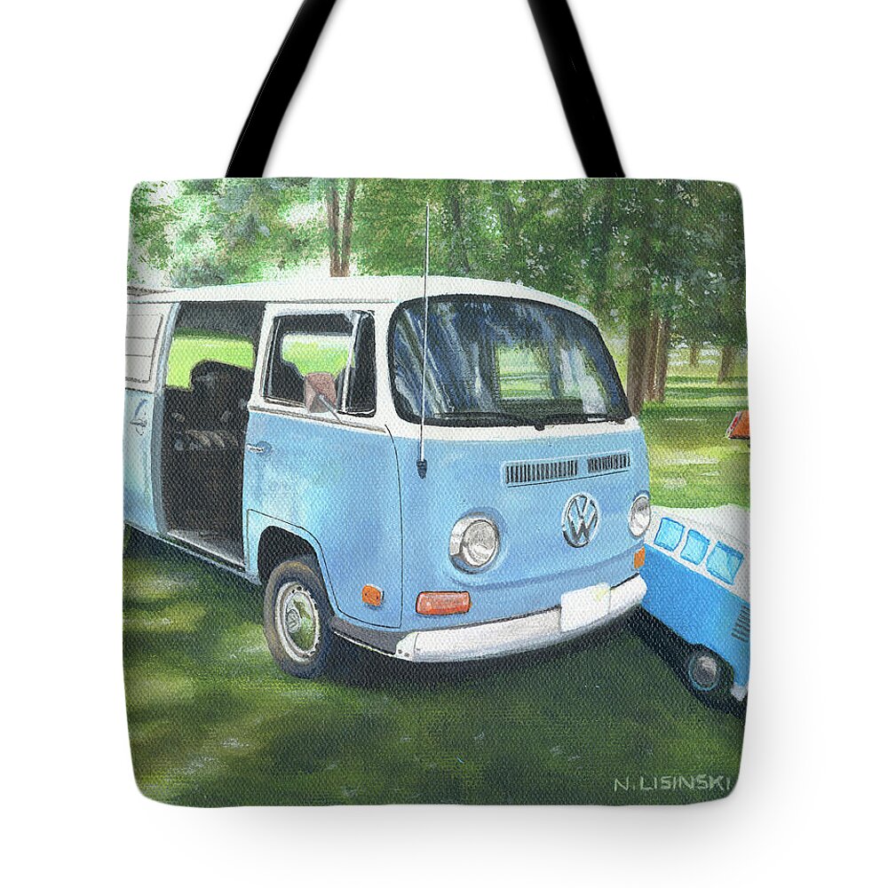 Classiccar Tote Bag featuring the painting 1972 VW Camper by Norb Lisinski