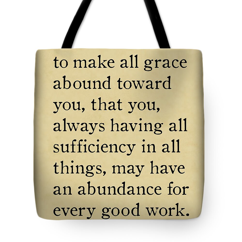 2 Corinthians Tote Bag featuring the painting 2 Corinthians 9 8-Bible Verse Wall Art Collection #4 by Mark Lawrence
