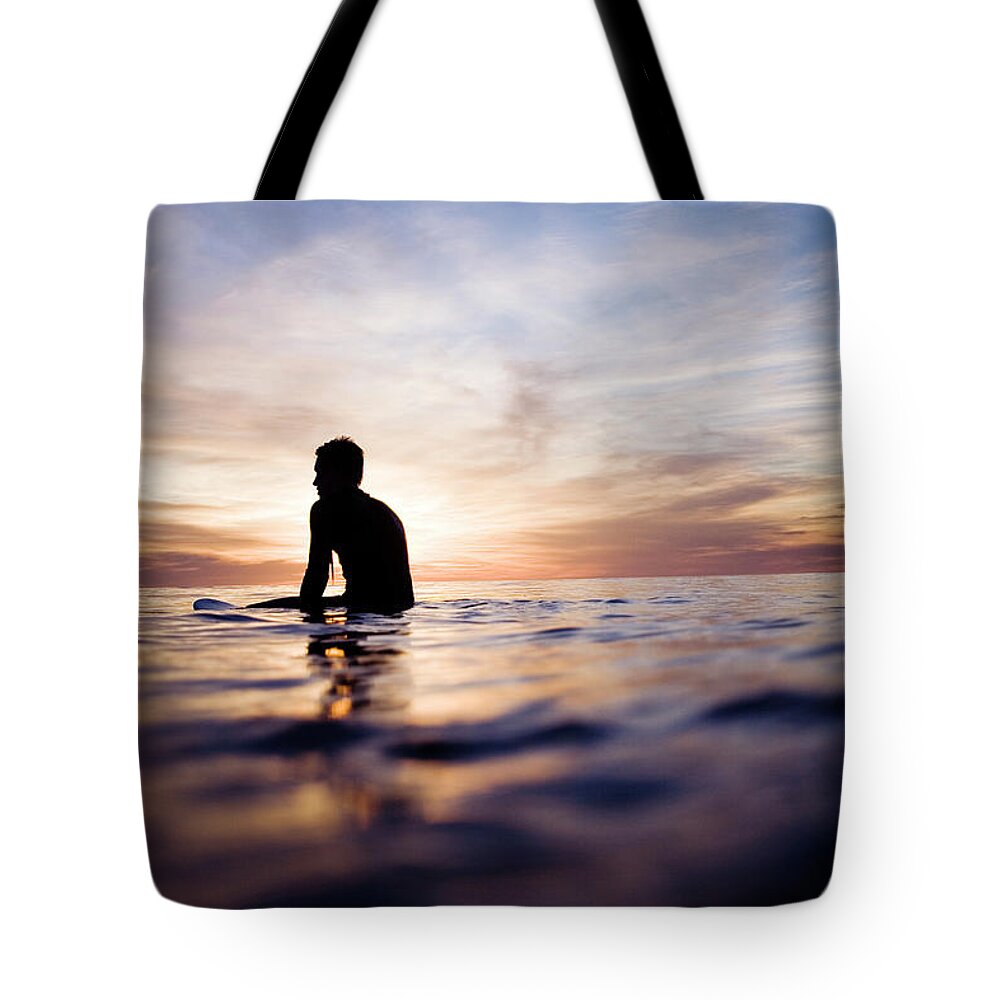 People Tote Bag featuring the photograph A Lone Surfer In The Sunset #2 by Jay Reilly