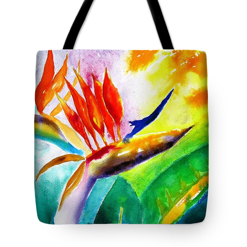 Bird Of Paradise Tote Bag featuring the painting Bird of Paradise by Carlin Blahnik CarlinArtWatercolor