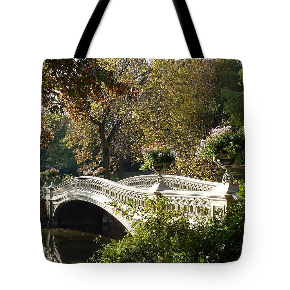 Bow Bridge Tote Bag featuring the photograph Bow Bridge Central Park by Patricia Caron
