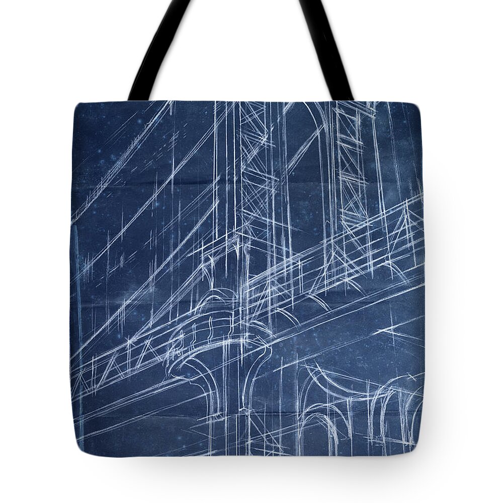 Architecture Tote Bag featuring the painting Bridge Blueprint I #2 by Ethan Harper