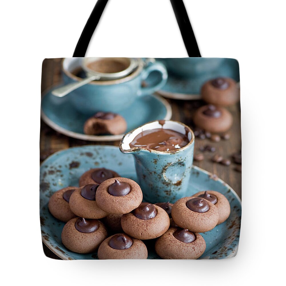 Unhealthy Eating Tote Bag featuring the photograph Chocolate Cookies #2 by Verdina Anna