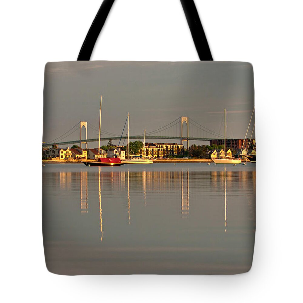 Estock Tote Bag featuring the digital art Claiborne Pell Bridge, Newport, Ri #2 by Claudia Uripos