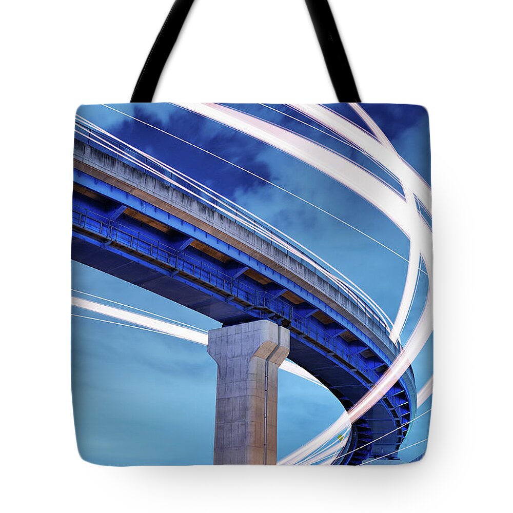 Architectural Column Tote Bag featuring the photograph Connection With Dynamic Fibre Optic #2 by Yagi Studio