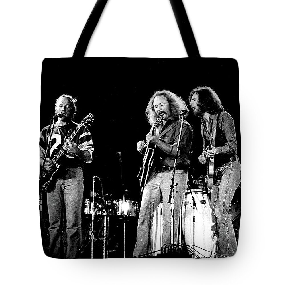 Crosby Stills Nash Young Tote Bag featuring the photograph Crosby Stills Nash Young #2 by Marc Bittan