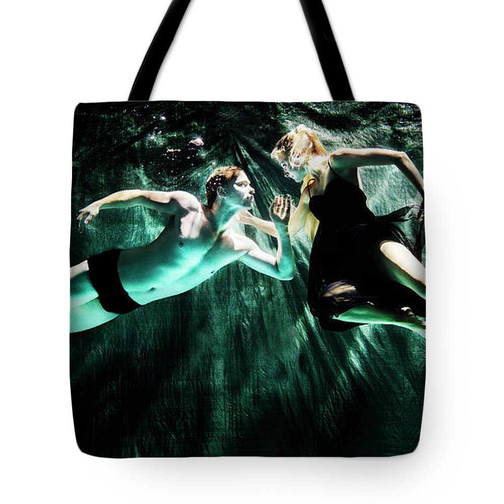 Underwater Tote Bag featuring the photograph 2 Dancers Meeting Under Water by Henrik Sorensen