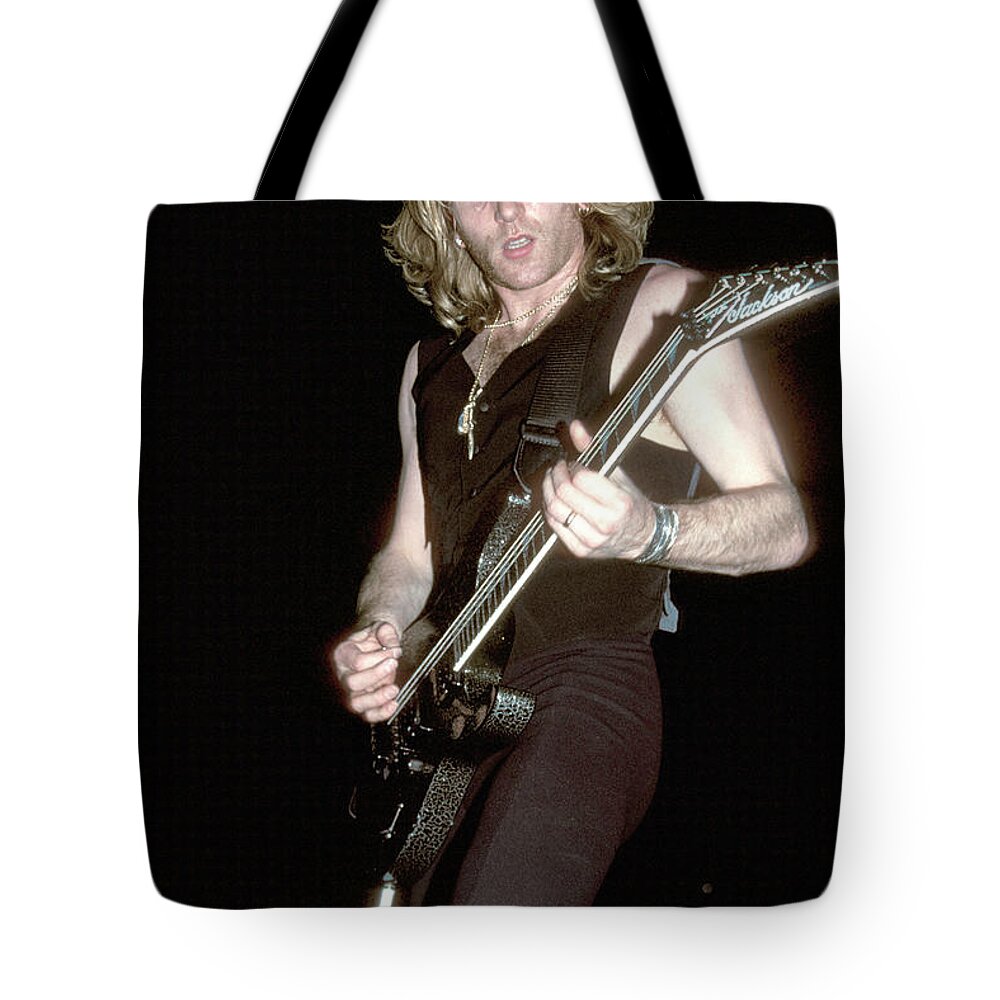 Def Leppard Tote Bag featuring the photograph Def Leppard Phil Collen #1 by Concert Photos