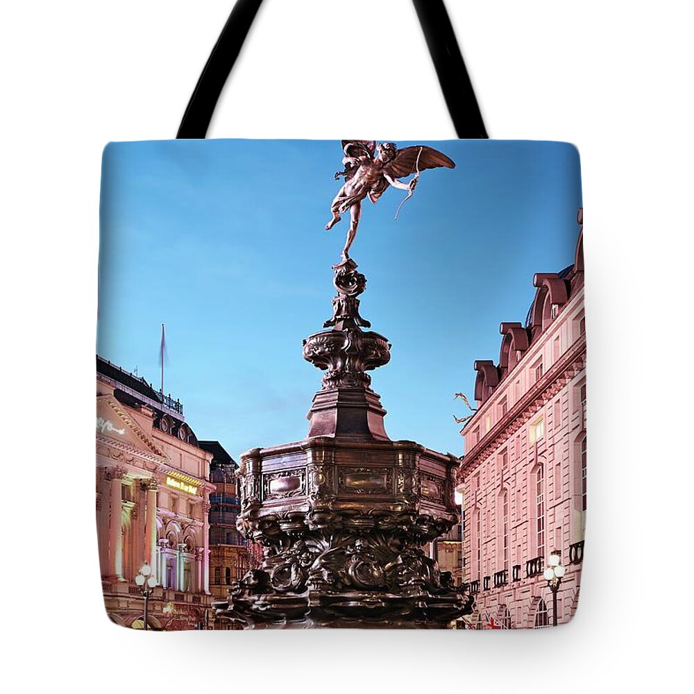 Estock Tote Bag featuring the digital art England, Great Britain, British Isles, London, City Of Westminster, Piccadilly Circus, Eros Statue, Piccadilly Circus #2 by Richard Taylor
