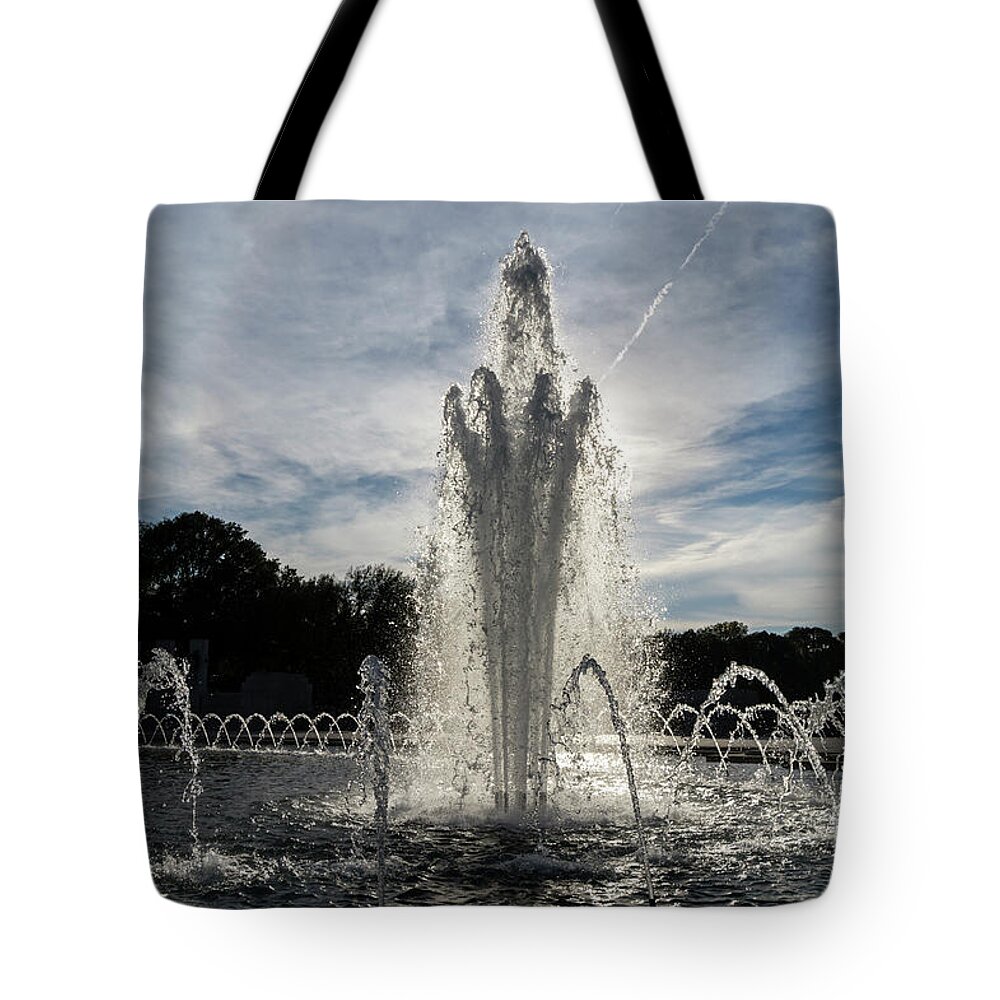 National Mall Tote Bag featuring the photograph Fountains at the World War II Memorial in Washington DC #2 by William Kuta