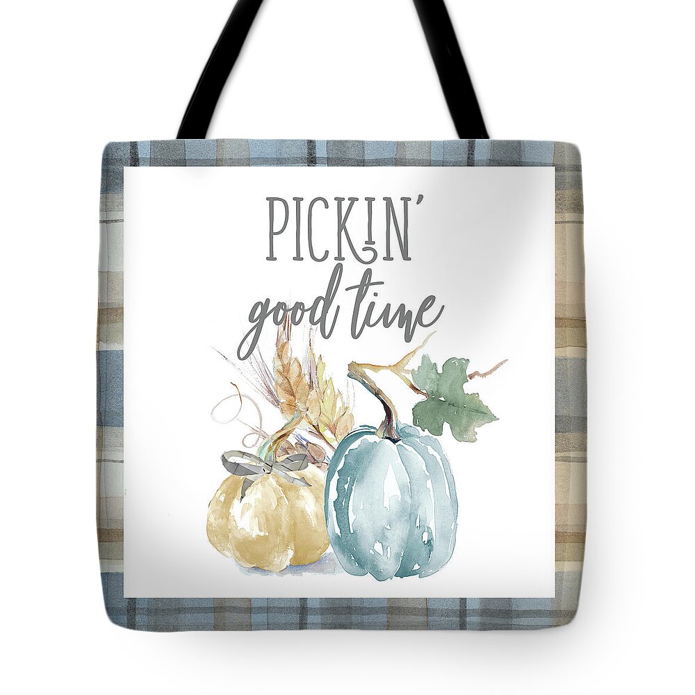 Harvest Tote Bag featuring the mixed media Harvest Inspiration With Plaid Border I #2 by Lanie Loreth