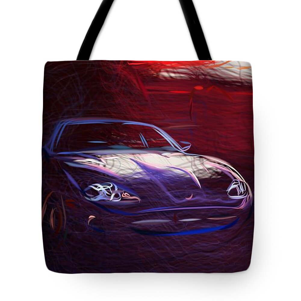 Jaguar Tote Bag featuring the digital art Jaguar XK8 Coupe Draw #2 by CarsToon Concept