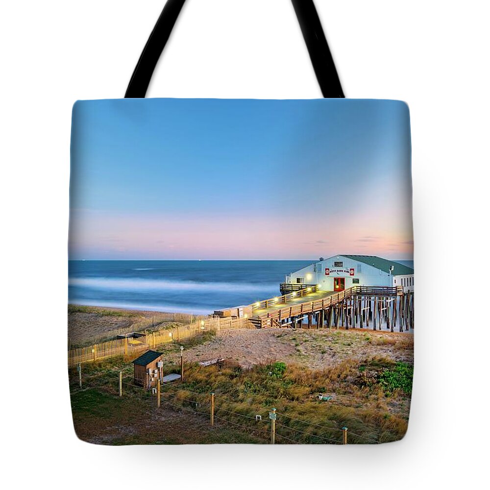 Estock Tote Bag featuring the digital art Kitty Hawk Pier, Outer Banks, Nc #2 by Laura Zeid