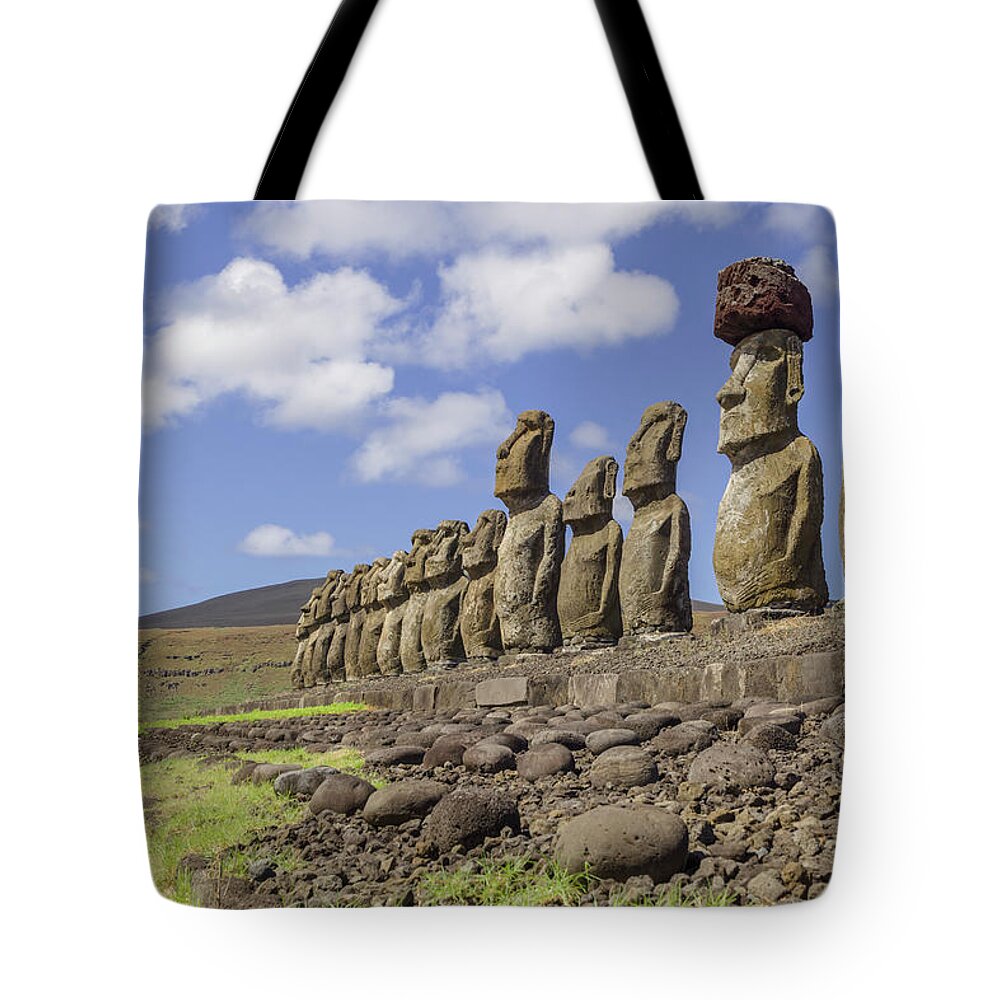 Statue Tote Bag featuring the photograph Moai Statues At Ahu Tongariki, Easter #2 by David Madison