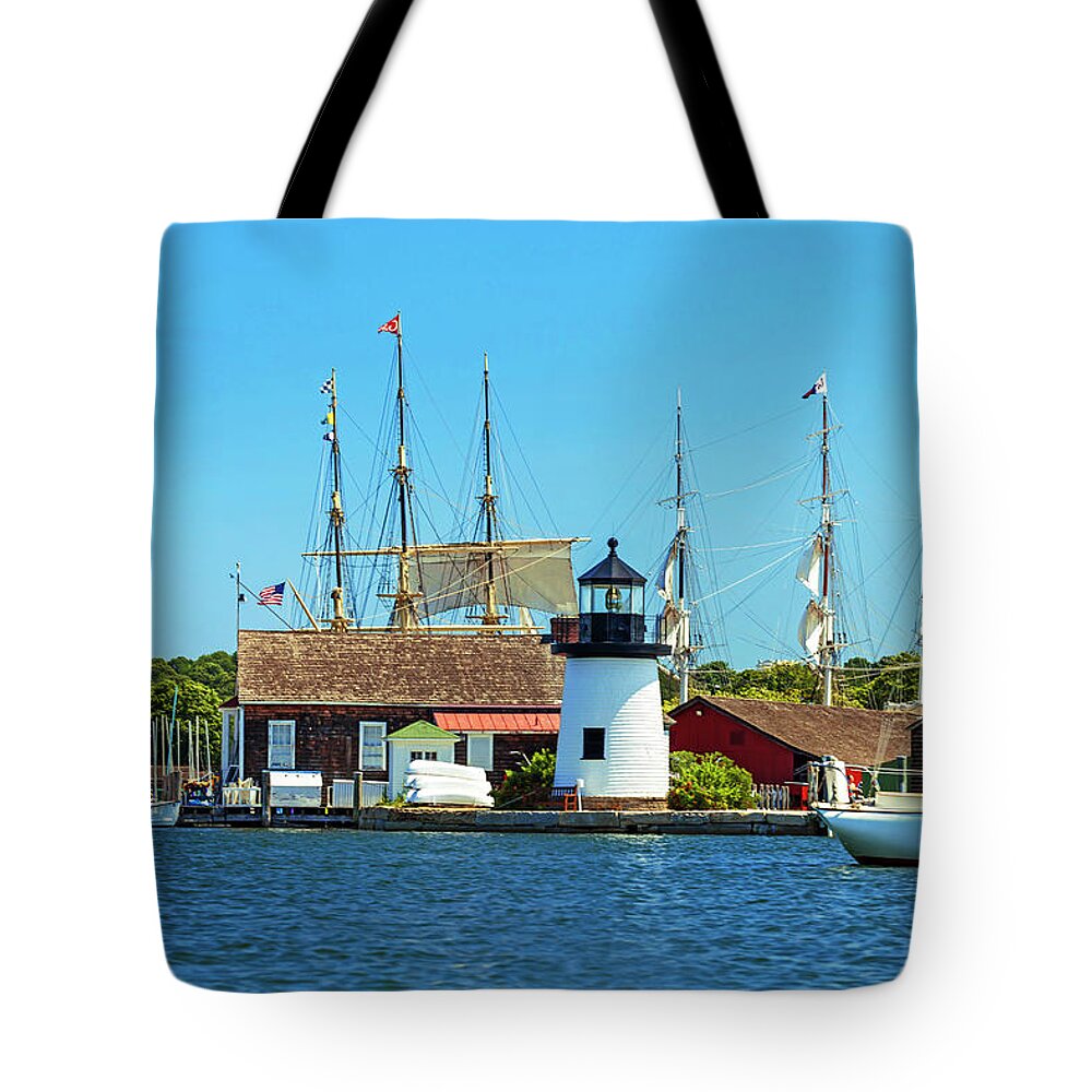 Estock Tote Bag featuring the digital art Mystic Seaport Connecticut by Claudia Uripos